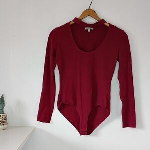 Charlotte Russw Women's Red Long Sleeve Bodysuit With Chocker Cutout Neck Medium